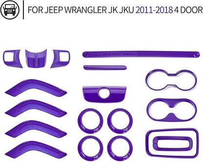 18PCS Full Set Interior Trim Kit for Jeep Wrangler JK JKU 2011-2018 4 Door,Center Console Door Handle Side Outlet Cup Holder Gear Cover Trim (Purple)