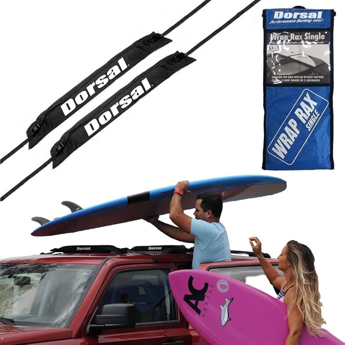 DORSAL Universal Soft Roof Rack Pads for Surfboard Kayak SUPs with Car Tie Down Straps and Storage Bag - Pack of 2 Black Polyester