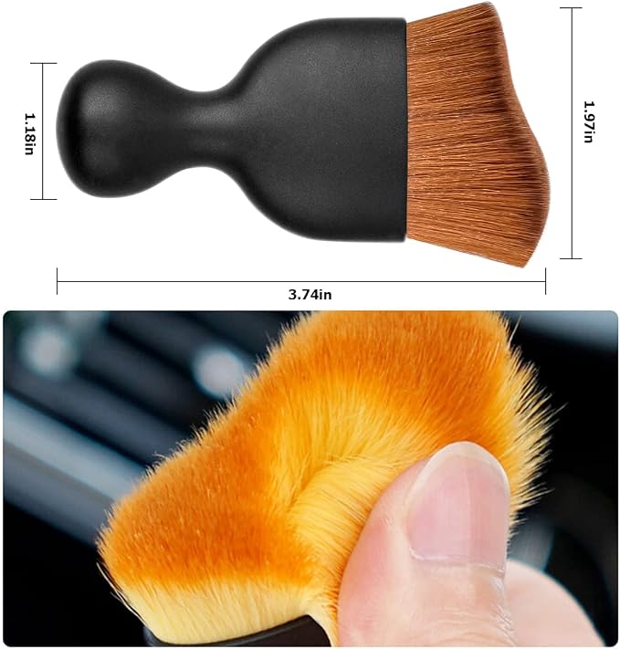 Blilo 2PCS Car Interior Detailing Brush with Dust Cover, Auto Soft Hair Cleaning Brushes, Scratch Free Curved Dirt Collectors, for Vehicle Dashboard Air Conditioner Vents Leather (Dark Brown/2PCS)