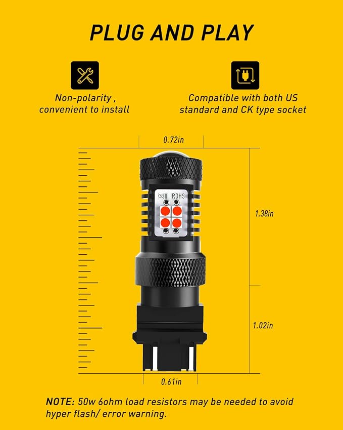 AUXITO Red 3157 Brake Light Bulbs, Ultra Bright 3056 3057 3156 4157 LED Bulbs with 14-SMD 3030 Chipsets for Reverse Backup Turn Signal Brake Lights High Mount Stop Lights Tail Lights, Pack of 2