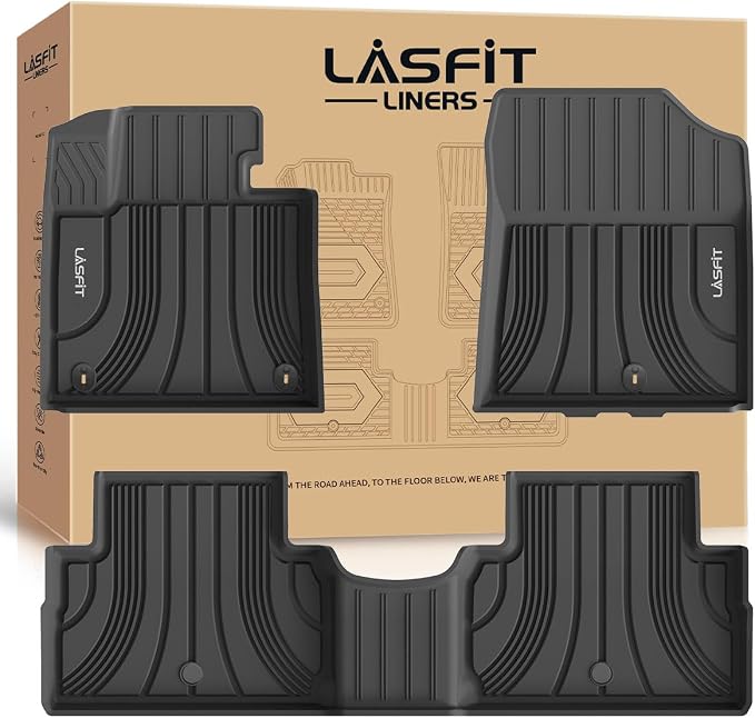 LASFIT Floor Mats for Hyundai Santa Fe 2021 2022 2023 (Only Fit Gas, Not Fit Hybrid or PHEV), All Weather TPE Custom Fit Car Floor Liners 1st & 2nd Row Mats Accessories, Black