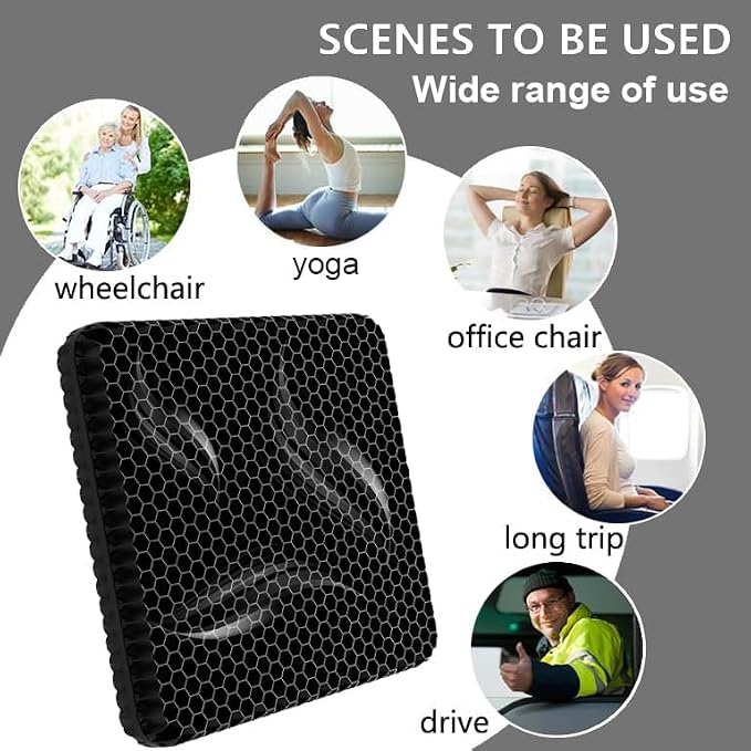 Gel Seat Cushion for Long Sitting Pressure Relief(Extra Thick＆Soft) -Wheelchair Cushion for Pressure Sores - Coccyx, Sciatica & Tailbone Pain Relief Cushion- Non-Slip Butt Pillow for Office,Home,Car