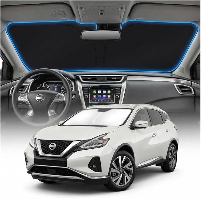 for Nissan Murano Sun Shade Windshield Cover - Custom Fit Murano Accessories 2015-2023 2024 Sunshade Foldable UV Protection & Heat Shield Sun Visor Accessories
