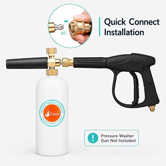 Foseal Adjustable Snow Foam Cannon with Heavy Duty Brass Knob, Quick Release Foam Blaster for Pressure Washer Gun, 1L Bottle