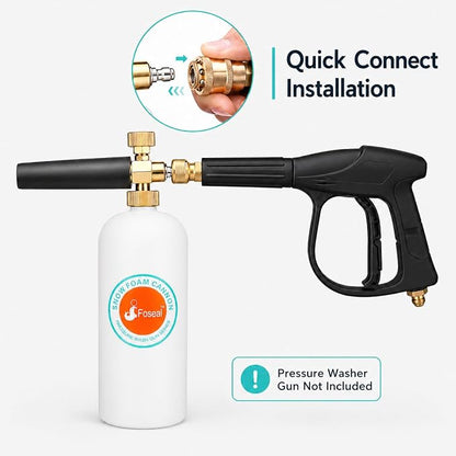 Foseal Adjustable Snow Foam Cannon with Heavy Duty Brass Knob, Quick Release Foam Blaster for Pressure Washer Gun, 1L Bottle