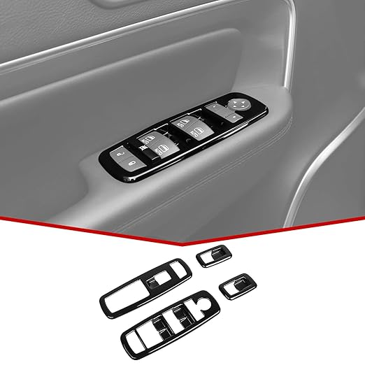 JeCar Window Lift Switch Button Trim Cover Kit Fit for Jeep Grand Cherokee 2011-2020 & Cherokee 2014-2020, Glossy Black