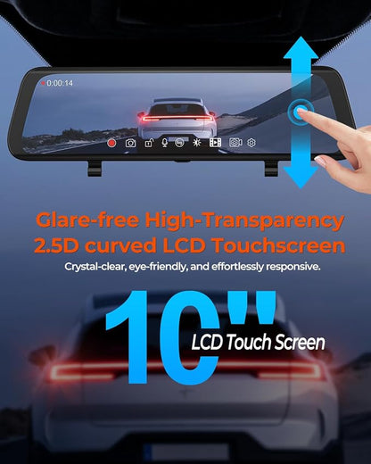 ACUMEN 4K Rear View Mirror Camera XR10 Pro, Smart 10" Touch Screen Mirror Dash Cam Front and Rear, Backup Camera for Cars with WDR, Dash Cam for Cars with GPS, Included 64GB Card (XR10 Pro)