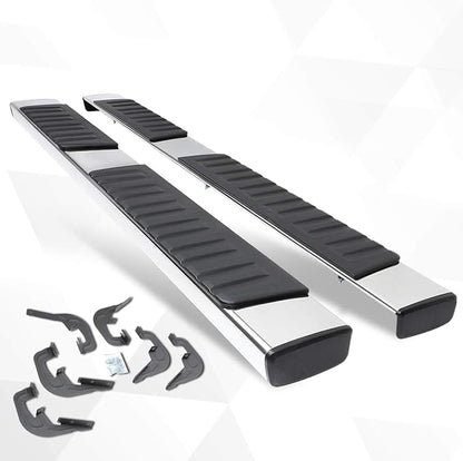 [Pair] 6 Inch Chrome Stainless Running Boards Side Step Bars Compatible with 07-19 Chevy Silverado/GMC Sierra Extended Cab
