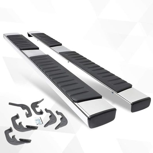 [Pair] 6 Inch Chrome Stainless Running Boards Side Step Bars Compatible with 07-19 Chevy Silverado/GMC Sierra Extended Cab