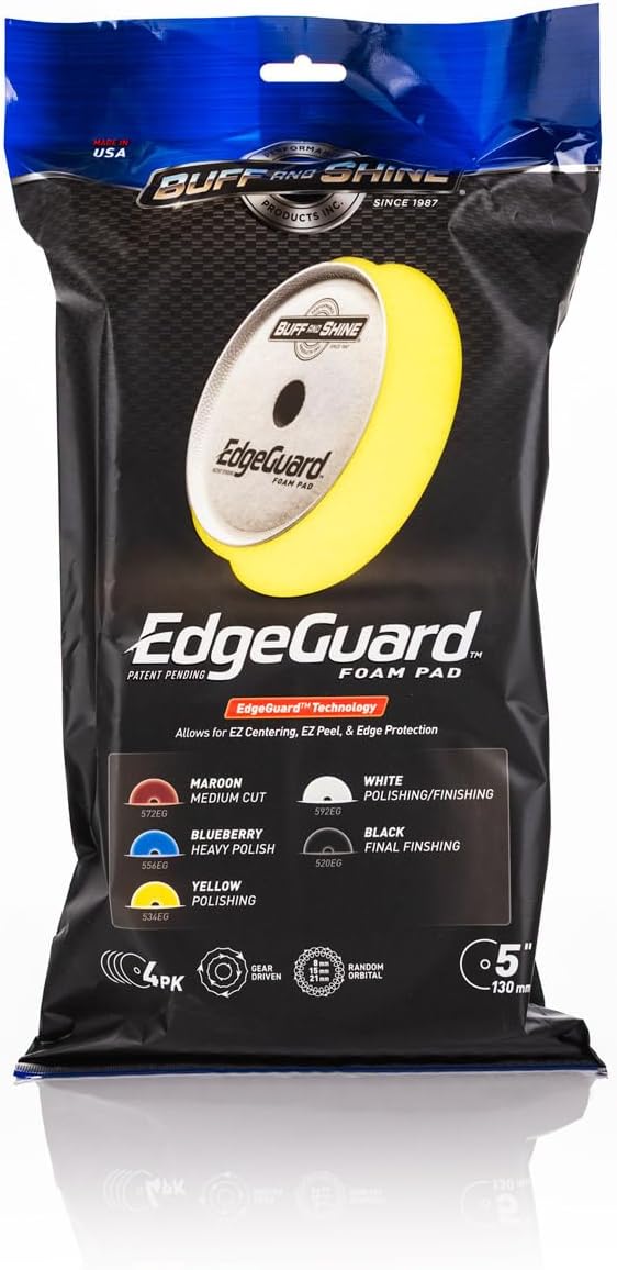 Buff and Shine - EdgeGuard Foam Buffing Pads - Yellow - 5" Polishing Pad - Pack of 4