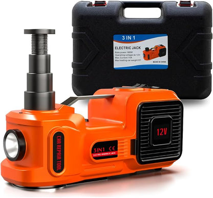 Car Jack Electric Hydraulic Jack 5Ton 155-450mm 3in1 Lift Inflator LED Light 12V Portable Outdoor Home Emergency Tire Change Roadside Rescue Tool for Sedan SUV MPV