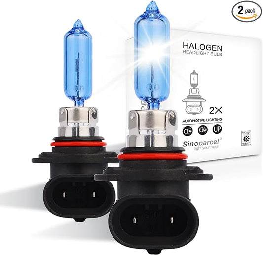 Sinoparcel 9005/HB3 Halogen High Beam Headlight 5000K White, Brighter Replacement for Standard 65W Bulb, Pack of 2