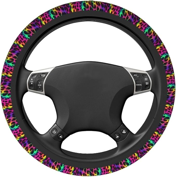 Leopard Print Steering Wheel Covers Non Slip Neoprene Universal 15 Inch Steering Wheel Protector Car Cover for Men Women