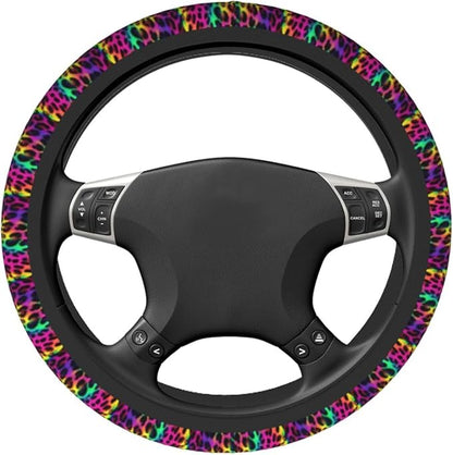 Leopard Print Steering Wheel Covers Non Slip Neoprene Universal 15 Inch Steering Wheel Protector Car Cover for Men Women