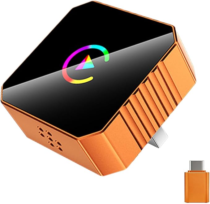 2026 Mini Wireless Carplay Adapter, Upgrade Wired to Wireless for Carplay & Android Auto, Plug And Play, Fast Auto-Reconnect Stable Control, Zero Delay Car Play for Iphone Ios 10+, Android 11+, Orange