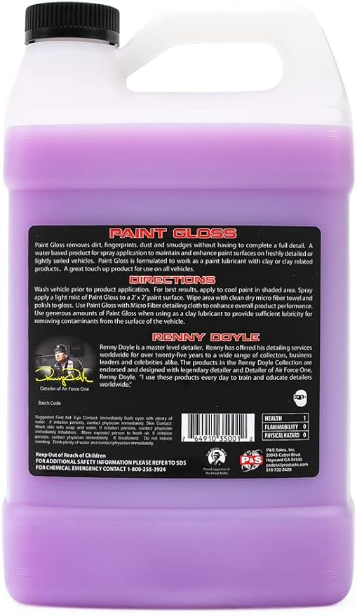 P & S PROFESSIONAL DETAIL PRODUCTS Paint Gloss Showroom Spray N Shine - Professional Car Detailing Spray with Excellent Clay Lubricant, Removes Dirt, Fingerprints, Dust, and Smudges - 1 Gallon