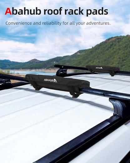 Abahub Soft Roof Rack Pads with 2 Tie Down Straps, 2 Tie Down Ropes, 2 Hood Loops and Storage Bag, for Surfboard, Kayak, Canoe, Heavy Duty Universal Car Roof Racks System Black 17 Inch