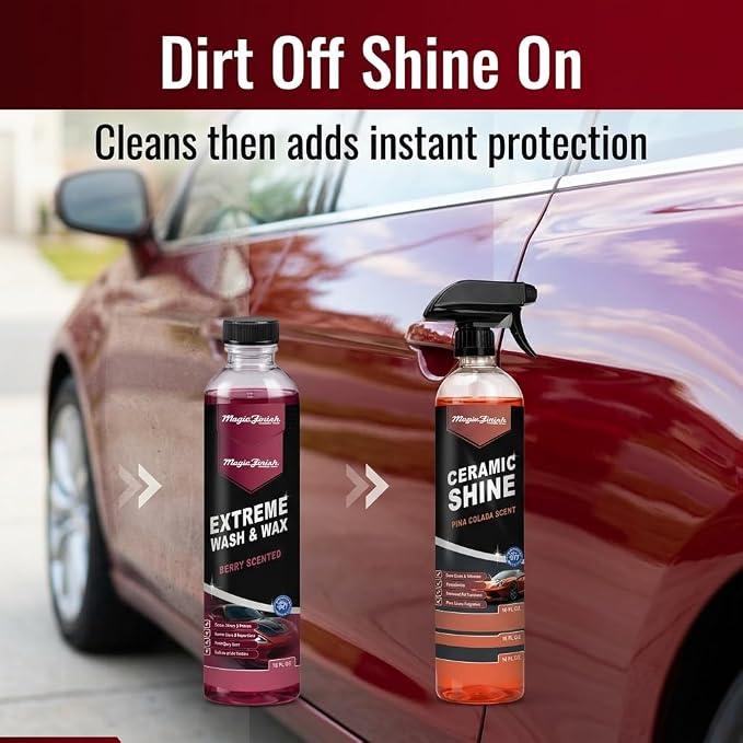 Magic Finish Car Wash & Ceramic Shine Bundle – Extreme Berry Foam Wash + Ceramic Spray Coating – High Gloss, Hydrophobic Protection, Streak-Free Finish, Safe for All Vehicles, 16oz Kit