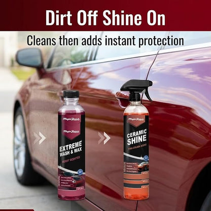Magic Finish Car Wash & Ceramic Shine Bundle – Extreme Berry Foam Wash + Ceramic Spray Coating – High Gloss, Hydrophobic Protection, Streak-Free Finish, Safe for All Vehicles, 16oz Kit
