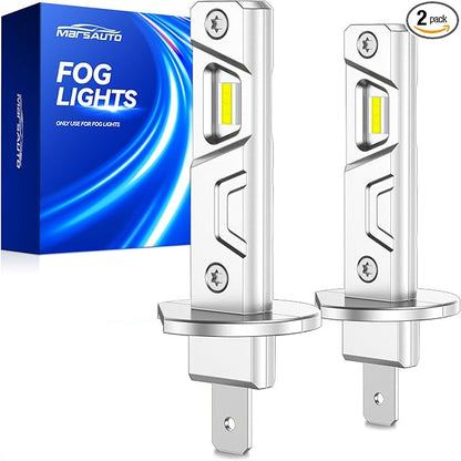 Marsauto H1 Fog Light Bulb, 800% Brightness H1 Fog Lights, 6500K White No Adapter Required, Upgraded 1:1 Mini Size Led Chips Fog Bulb for Car, Truck, SUV, Powersports Accessory Light Kits