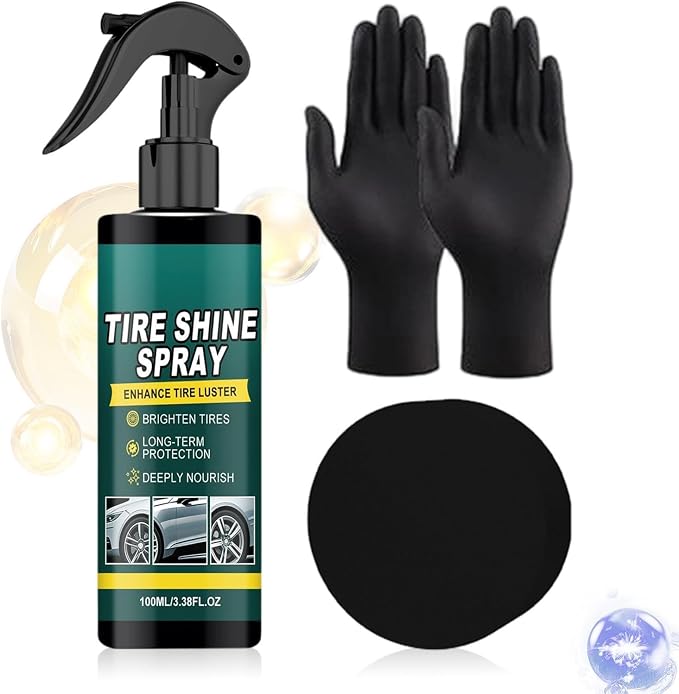 Tire Cleaner and Shine | 100ml with Sponge Gloves Long Lasting - Auto Tire Shine Cleaner,for Sedan Truck RV Motorcycle Scooter ATV, Detailing Shop Home Garage