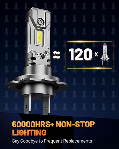 FORENNER H7 Light Bulb, 6500K 30,000LM 800% Super Brighter H7 Fog Light Bulb, No Adapter Required 1:1 Mini Size, Plug and Play, Powersports Tire Light Assemblies, Pack of 2
