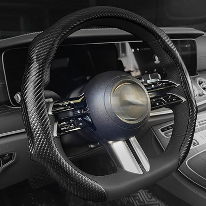 Quick Install Sporty Carbon Fiber Pattern Steering Wheel Cover Universal fit 14½ to 15 inches Car Sendan Coupe SUV Pickup 14.5 to 15