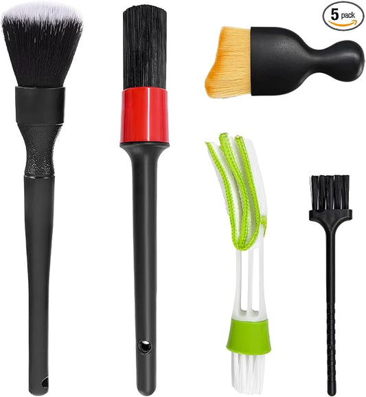 5PCS Car Detailing Brushes Duster Kit, Soft Cleaning Set Includes Dashboard Crevice Brushes Air Vent Duster, Auto Interior Dusting Brush Kit for Air Vent Dashboard Panel