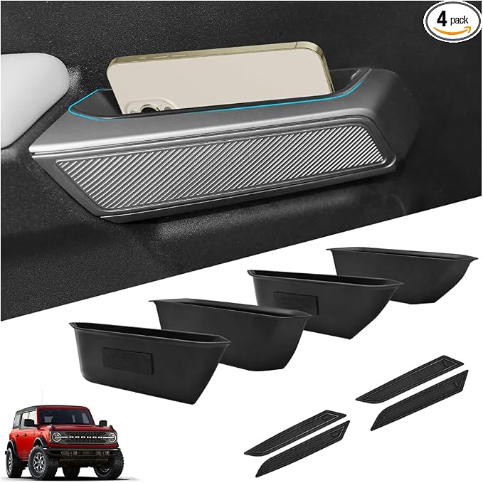 2025 Upgrade 4 PCS Door Handle Storage Box Compatible with Ford Bronco 2021-2026 (Not for Sport/2 Door) No-Slip Storage Box for Ford Bronco accessories 2021-2025 Pockets Storage to Store Minor Things