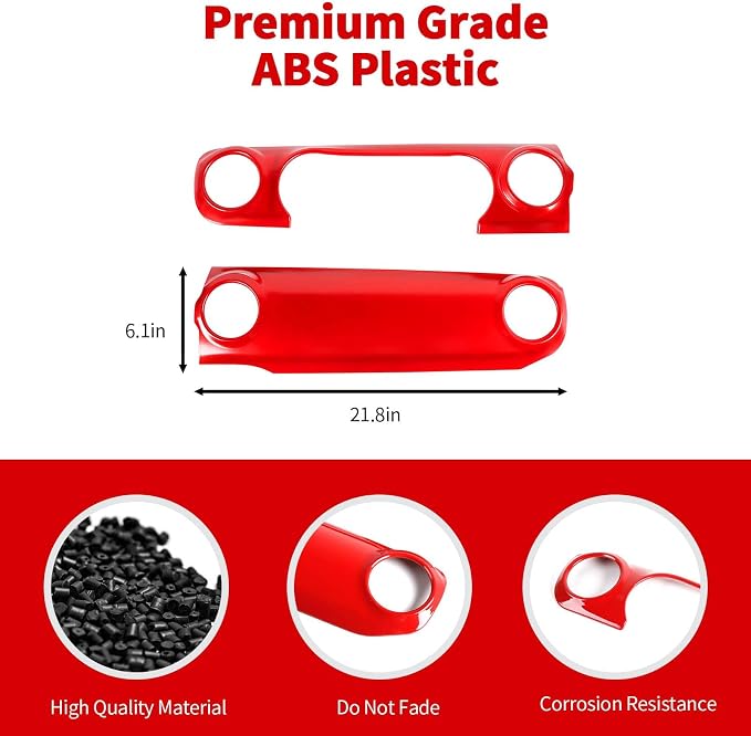 for JL Dashboard Decorative Panel Cover, Center Console Trim Cover Kit Compatible with 2018-2023 Jeep Wrangler JL JLU & Jeep Gladiator JT(Red)