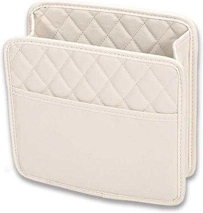 Car Seat Back Organizer, PU Leather Vehicle Backseat Hanging Storage Pocket, Multipurpose Auto Travel Essentials Accessories for Kids & Adults, Universal for Most Cars (Beige)