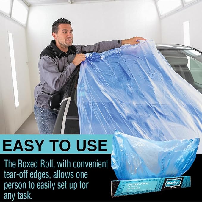 MAXIFILM 20ft x 250ft, 2Roll of Blue Overspray Paintable Masking Plastic Sheeting -8 Micron, 0.3 Mil, Protective Masking Film Cover, Auto Painting, Cover Cloth Home Walls Furniture