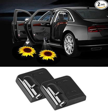 NewL 2 Pcs Led Car Door Welcome Light Flower Sunflower Logo Symbol Projector Lights Ghost Shadow Light