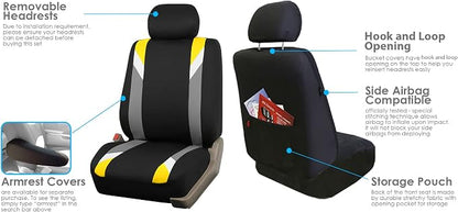 FH Group Front Set Cloth Car Seat Covers for Low Back Car Seats with Removable Headrest, Universal Fit, Airbag Compatible Car Seat Cover for SUV, Sedan, Van, Yellow