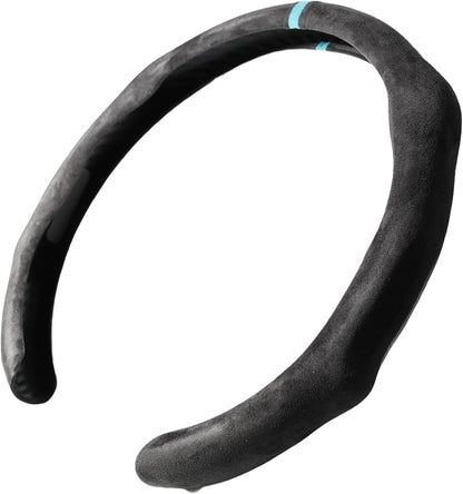 Quick Install Sporty Suede Steering Wheel Cover with Aqua Blue Stripe for 14½ to 15 inches Car Sedan Coupe SUV Pickup Steering Wheel 14.5 to 15 inches