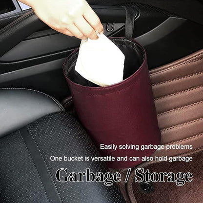 Car Trash Can, Collapsible Pop Up Trash Can for Cars, PU Leather Car Garbage Can, Waterproof Cars Garbage Can, Portable Garbage Bin, Auto Interior Accessories Multipurpose Trash Bin for Vehicles (Red)