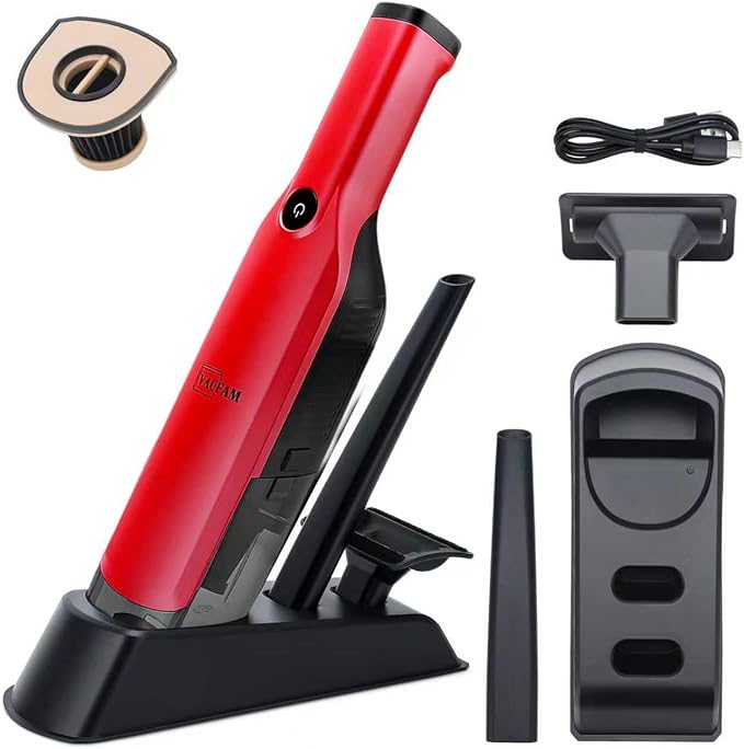 Handheld Vacuum Cordless,Dust Busters Cordless with Storage Dock,15KPA High Power Portable Vacuum Vordless,USB Quick Charge,Mini Vacuum with Multi-Nozzles & Washable Filter，Red