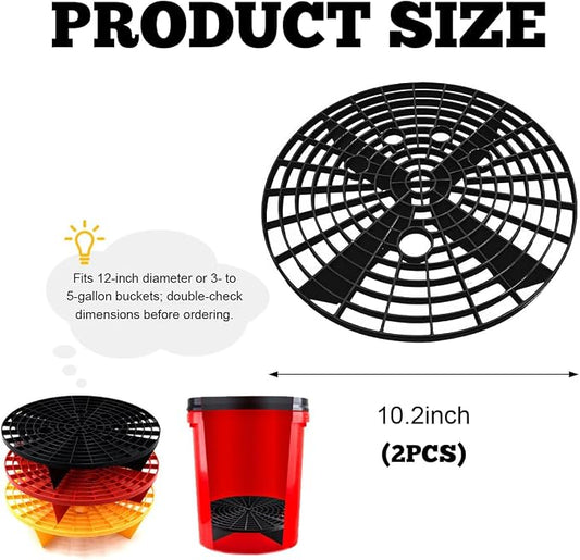 Yourkar Car Wash Bucket Inserts - 2 PCS Plastic Grit Trap for Vehicle Detailing, Auto Dirt Collectors, Fits 12 Inch Diameter Bucket, Universal Car Accessories (Black)