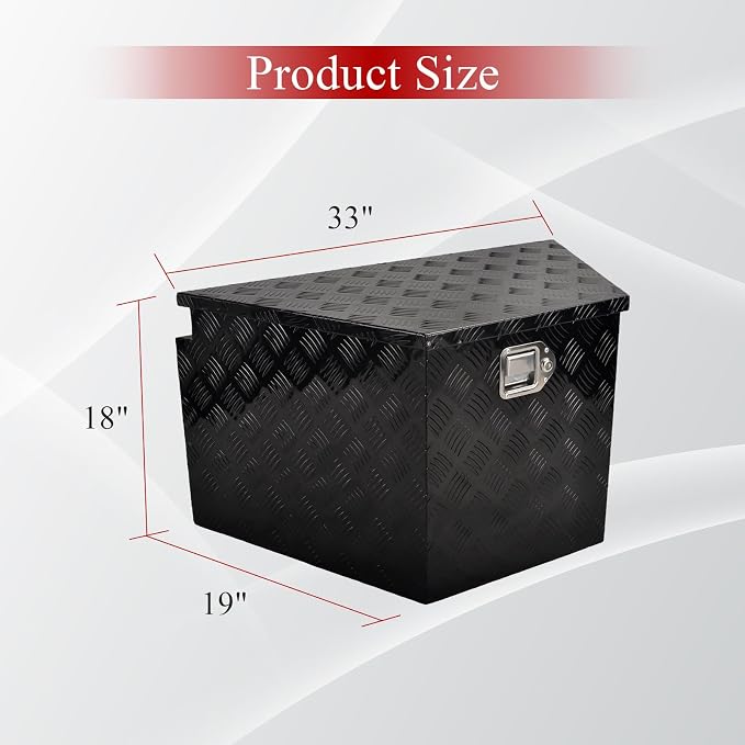 33''Inch Aluminum Trailer Tongue Tool Box Truck Bed Toolbox Truck Trailer Chest Box Underbody Storage Organizer Waterproof Square Storage Organizer wi/Lock & Keys Black(‎33" Lx19 Wx18 H)