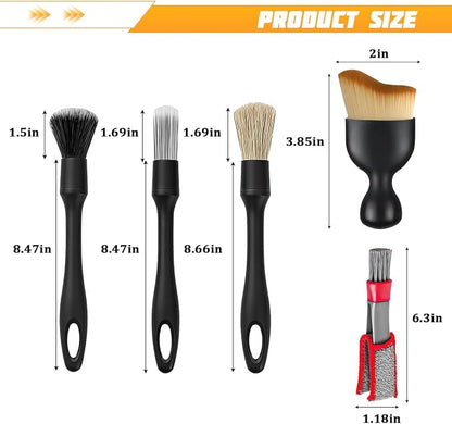 6PCS Car Detailing Brush Kit, Includes Ultra Soft No Scratch Boars & Vent Duster Brush, Multi-Use Automotive Dusting Cleaning Kit for Exterior Interior, Universal for Vehicles