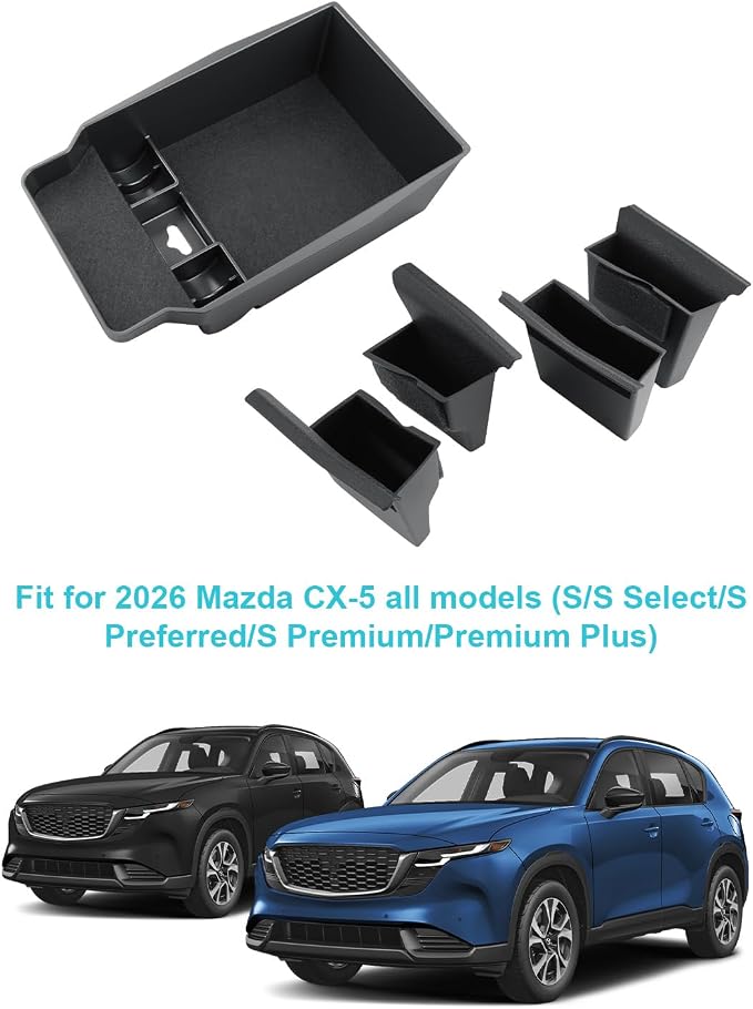CDEFG 5Pcs for 2026 Mazda CX5 Center Console Organizer for 2026 Mazda CX-5 (S/Select/Preferred/Premium/Premium Plus) Accessory Door Handle Pocket Trash Can Storage Box