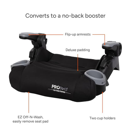 Baby Trend Protect 2-in-1 Folding Booster Seat, Midnight Black – Fold-Flat Travel-Ready Design, Lightweight Build, Belt-Positioning Comfort