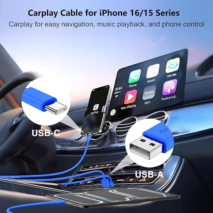 USB C Car Charger for iPhone 17 16 15 Pro Max,40W Dual Port USB-C & USB-A Car Fast Charging Adapter, 2X3FT C to C Cable & A to C Carplay Cable for iPhone 17 16 15 Series/iPhone Air, iPad, Samsung-Blue
