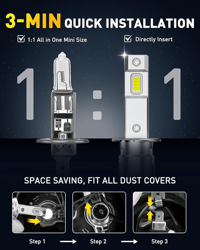 AUXITO H1 Bulbs, 900% Brighter Ultra-Bright, Plug N Play, Long Lifespan, No Flicker, 99% Compatibility, 2PCS
