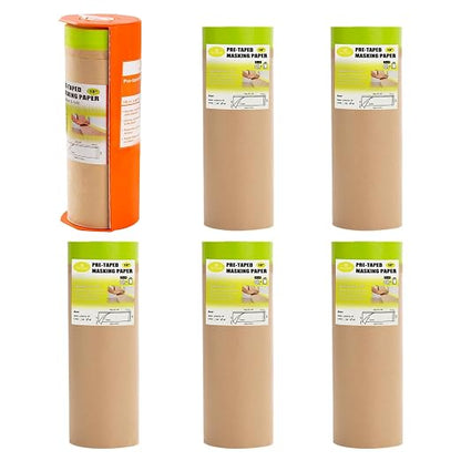 Tangibay Pre-Taped Masking Paper with Dispenser - 18" x 66' Painters Paper and Tape for Painting House, Auto Body, Cars (1 Dispenser 6 Refills)