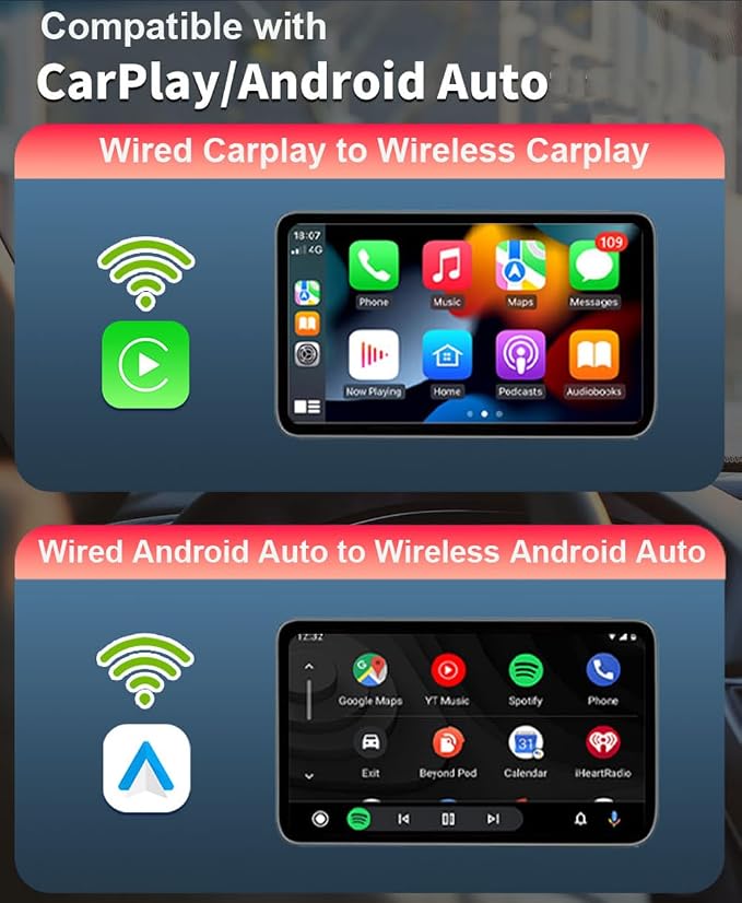 Wireless CarPlay Adapter for Apple iPhone, Android Auto Wireless Adapter for Samsung Galaxy/Motorola, 2025 Upgrade Plug & Play Fast Connection Car Play (Black)
