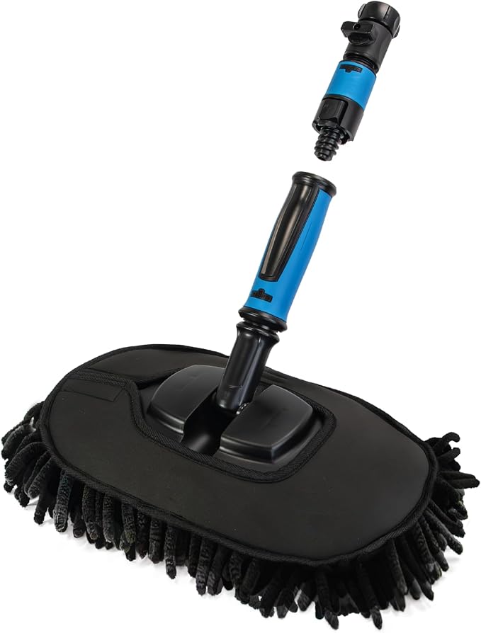 Unger 12.5” Hydropower Wash Mitt with Adjustable On/Off Water Control Valve for Car and Auto Cleaning, Absorbent Non-Scratch Microfiber Sleeve, Machine Washable, Compatible with Hose or Pole