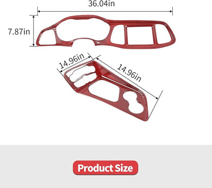 Jimen Fit for Dodge Challenger 2015-2024, 5PCS Center Console Dash Trim Kits Instrument Cluster Panel & Gear Shift Panel Cover (Red Carbon Fiber)