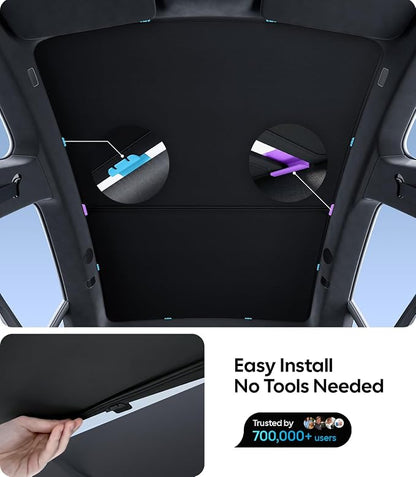 Wigoo Tesla Model S Sunshade Roof [Never Sag, Nano Ice-Crystal Coatings] 3-Gen Heat Insulation Glass Roof Sun Shade, Accessories for Tesla Model S 2020~2026, Tesla Interior Black
