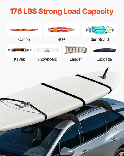 VEVOR Soft Roof Rack Pads, 31.5" Universal Car Roof Rack Pad, 176LBS Load Capacity Surfboard Rack for Car with 4 Tie-Down Straps, 2 Quick Loop Straps & Storage Bag for SUP Canoe Snowboard Paddle Board